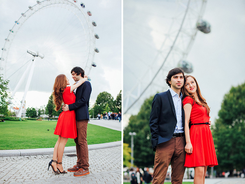 couples engagement pre wedding London photo shoot love story Big Ben Westminster red dress romantic