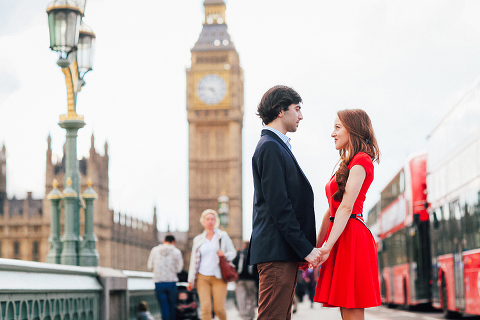 couples engagement pre wedding London photo shoot love story Big Ben Westminster red dress romantic (11)