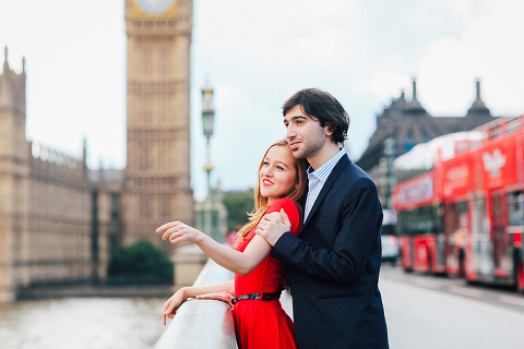 couples engagement pre wedding London photo shoot love story Big Ben Westminster red dress romantic (14)