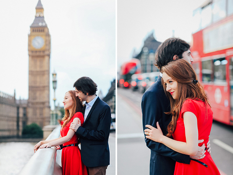 couples engagement pre wedding London photo shoot love story Big Ben Westminster red dress romantic (15)