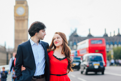 couples engagement pre wedding London photo shoot love story Big Ben Westminster red dress romantic (16)