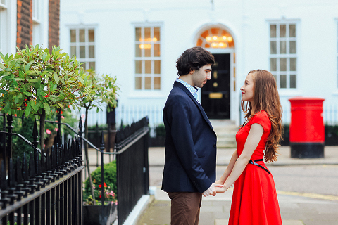 couples engagement pre wedding London photo shoot love story Big Ben Westminster red dress romantic (19)