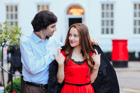 couples engagement pre wedding London photo shoot love story Big Ben Westminster red dress romantic (20)