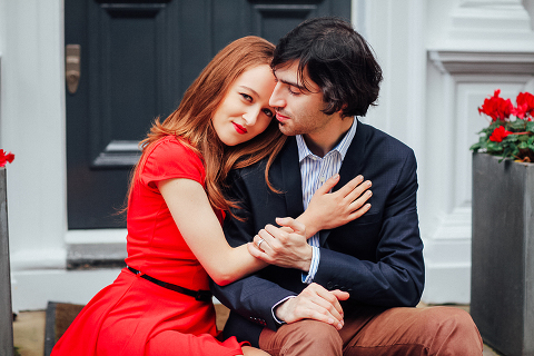 couples engagement pre wedding London photo shoot love story Big Ben Westminster red dress romantic (24)