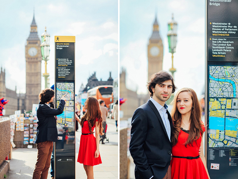 couples engagement pre wedding London photo shoot love story Big Ben Westminster red dress romantic (3)