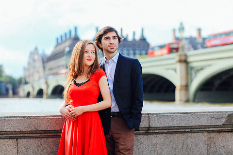 couples engagement pre wedding London photo shoot love story Big Ben Westminster red dress romantic (4)