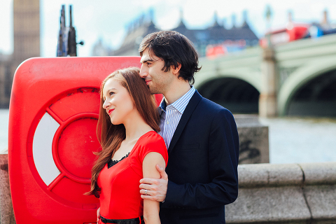 couples engagement pre wedding London photo shoot love story Big Ben Westminster red dress romantic (6)