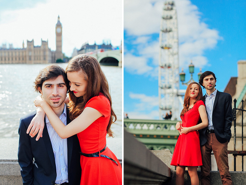 couples engagement pre wedding London photo shoot love story Big Ben Westminster red dress romantic (7)