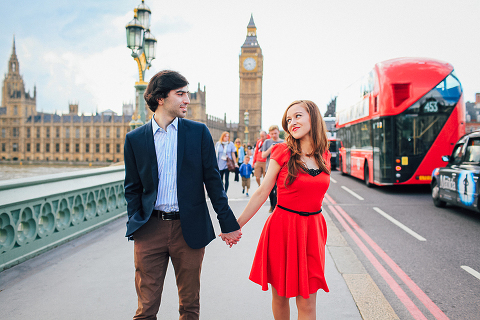 couples engagement pre wedding London photo shoot love story Big Ben Westminster red dress romantic (9)