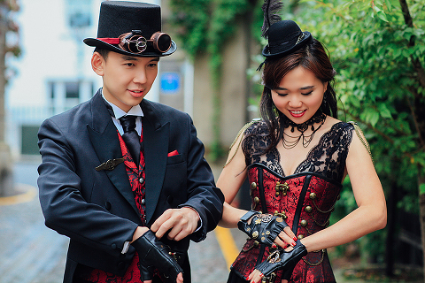 london engagement cosplay pre wedding vintage fantasy autumn photo shoot kynance mews kensington