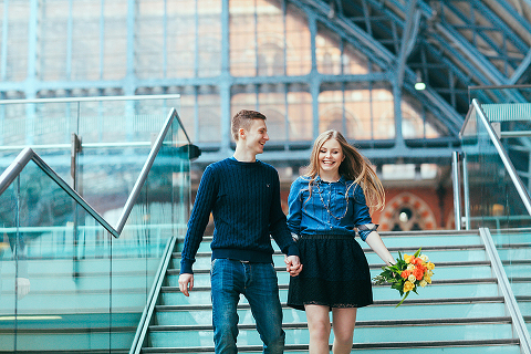 engagement love story couples pre wedding photo shoot London Kings Cross st Pancras station (13)
