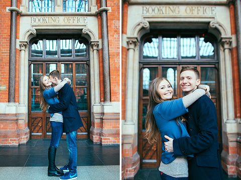 engagement love story couples pre wedding photo shoot London Kings Cross st Pancras station (17)