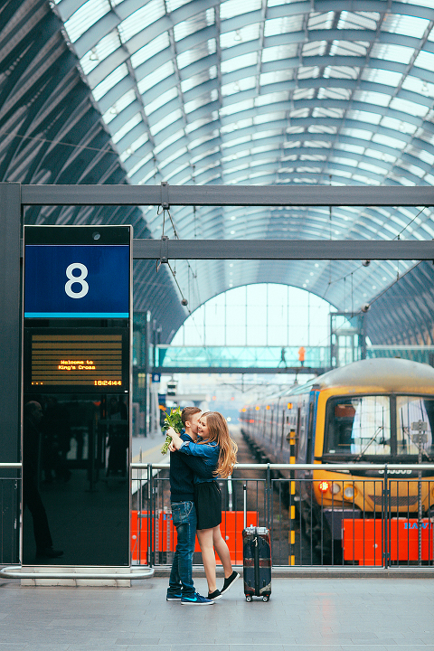 engagement love story couples pre wedding photo shoot London Kings Cross st Pancras station (5)