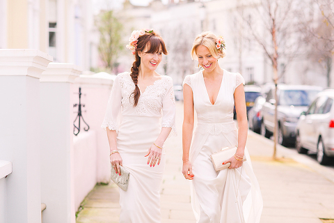 belle and bunty spring bridal fashion london wedding dress vintage outdoor photo shoot cherry blossom bride dune shoes editorial (17)