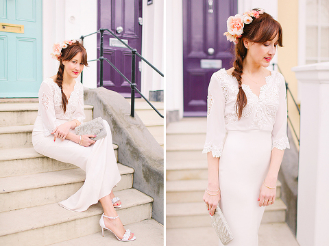 belle and bunty spring bridal fashion london wedding dress vintage outdoor photo shoot cherry blossom bride dune shoes editorial (21)