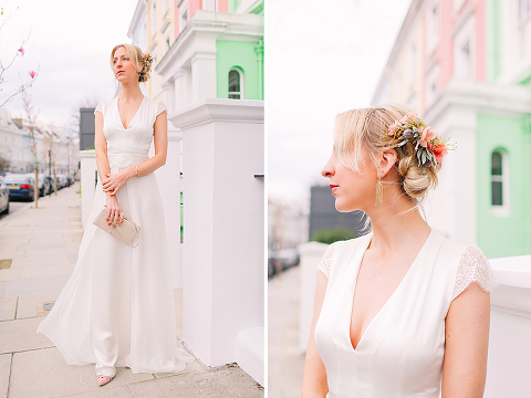 belle and bunty spring bridal fashion london wedding dress vintage outdoor photo shoot cherry blossom bride dune shoes editorial (23)