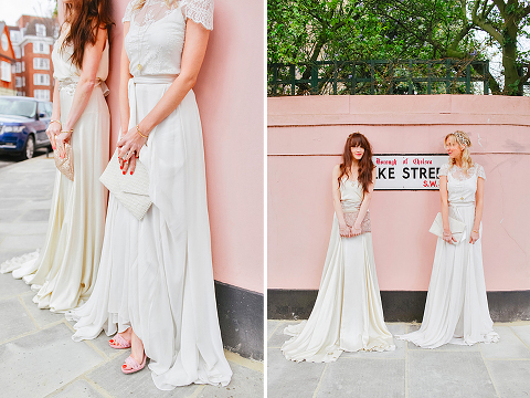 belle and bunty spring bridal fashion london wedding dress vintage outdoor photo shoot cherry blossom bride dune shoes editorial (3)