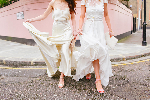 belle and bunty spring bridal fashion london wedding dress vintage outdoor photo shoot cherry blossom bride dune shoes editorial (4)