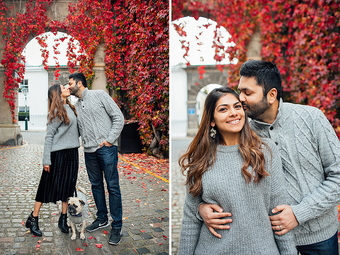 family couple pet dog pug autumn London Hyde park Kensington gardens photo shoot fall (2)