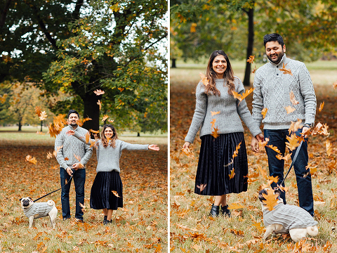 family couple pet dog pug autumn London Hyde park Kensington gardens photo shoot fall (25)