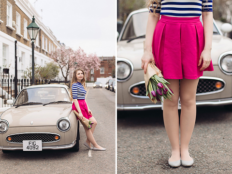 London portrait lifestyle fashion spring pink magnolia blooming photo shoot cute tulips long hair pretty girl (24)