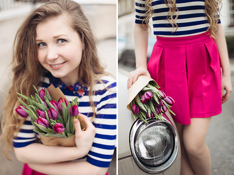 London portrait lifestyle fashion spring pink magnolia blooming photo shoot cute tulips long hair pretty girl (26)