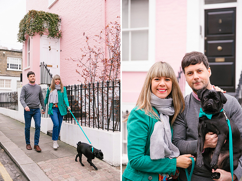 couples engagement pre wedding photo shoot london notting hill pet black pug (1)