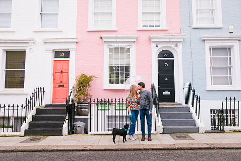 couples engagement pre wedding photo shoot london notting hill pet black pug (14)