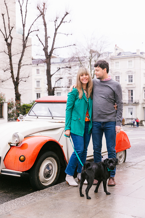 couples engagement pre wedding photo shoot london notting hill pet black pug (20)