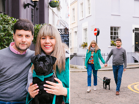 couples engagement pre wedding photo shoot london notting hill pet black pug (4)