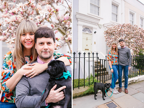 couples engagement pre wedding photo shoot london notting hill pet black pug (6)